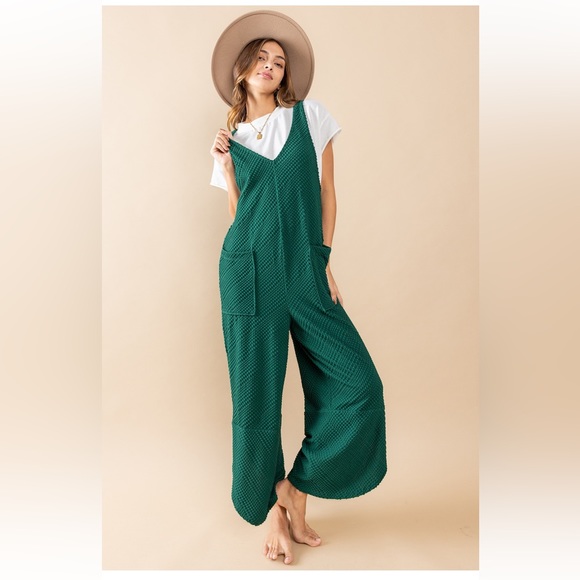 14 Boho Textured Knit Sleeveless Jumpsuit - Picture 3 of 6